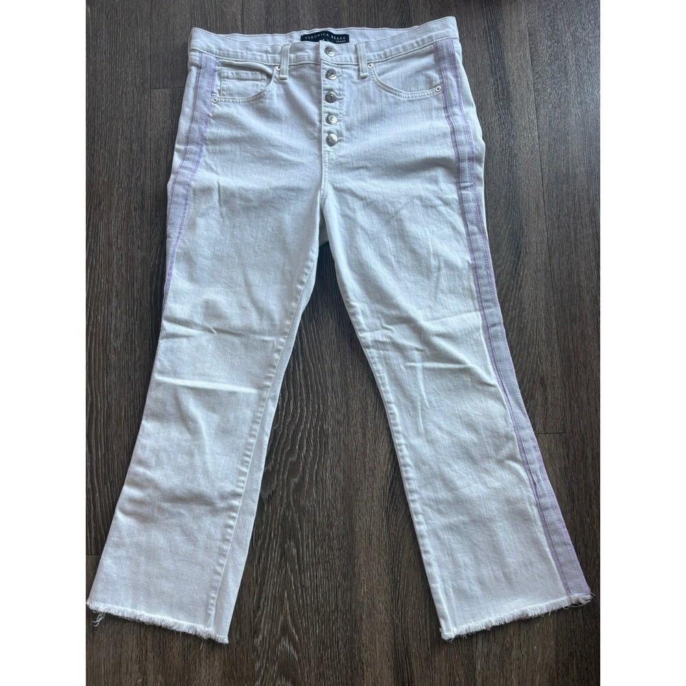 Veronica Beard Carolyn Baby Boot Jeans white purple Stripe Size 34
